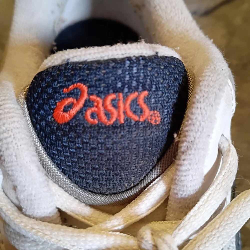 Vintage Asics TK30C Mens 8.5 White Navy Silver Chunky Y2K Retro Dad Shoe Sneaker
